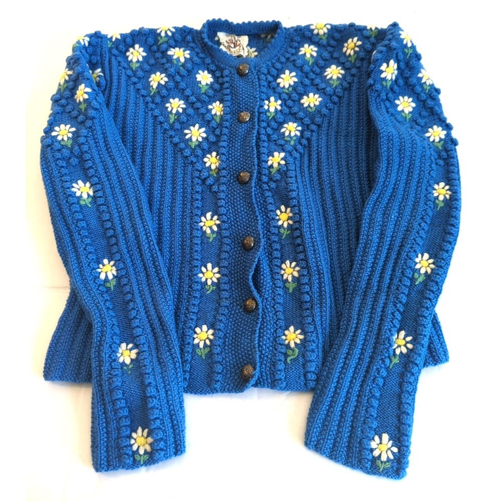 Rare Find Austrian Salzburg Vtg Cardigan Sweater M Wool Knit Franzi Mayer BEAUTY - Picture 1 of 10